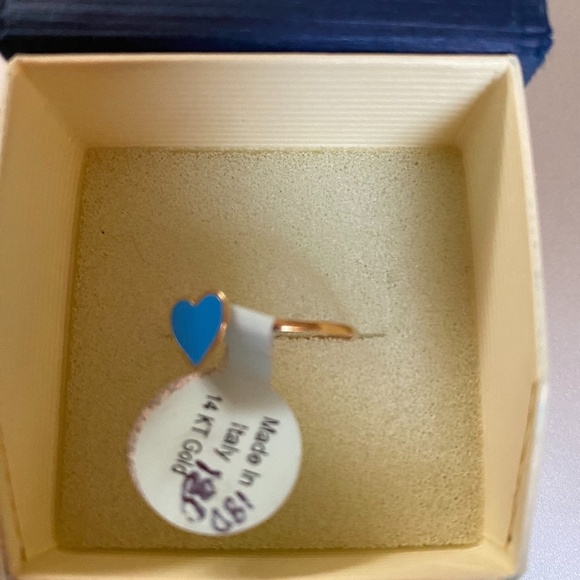 NWT ITALIAN RING 14K SOLID YELLOW GOLD SIZE 7 WITH HEART BLUE. - Picture 3 of 4